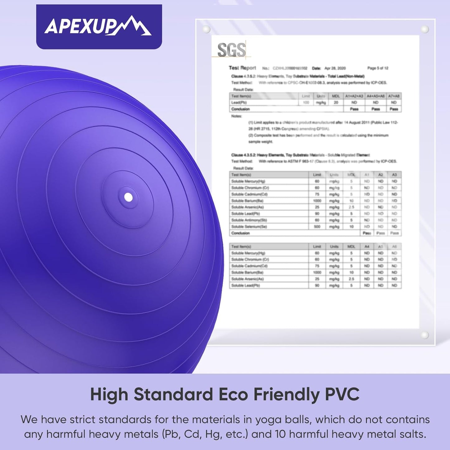 APEXUP Yoga & Pilates Ball - Anti Slip Heavy Duty Gym Ball for Fitness, Balance & Core Workout