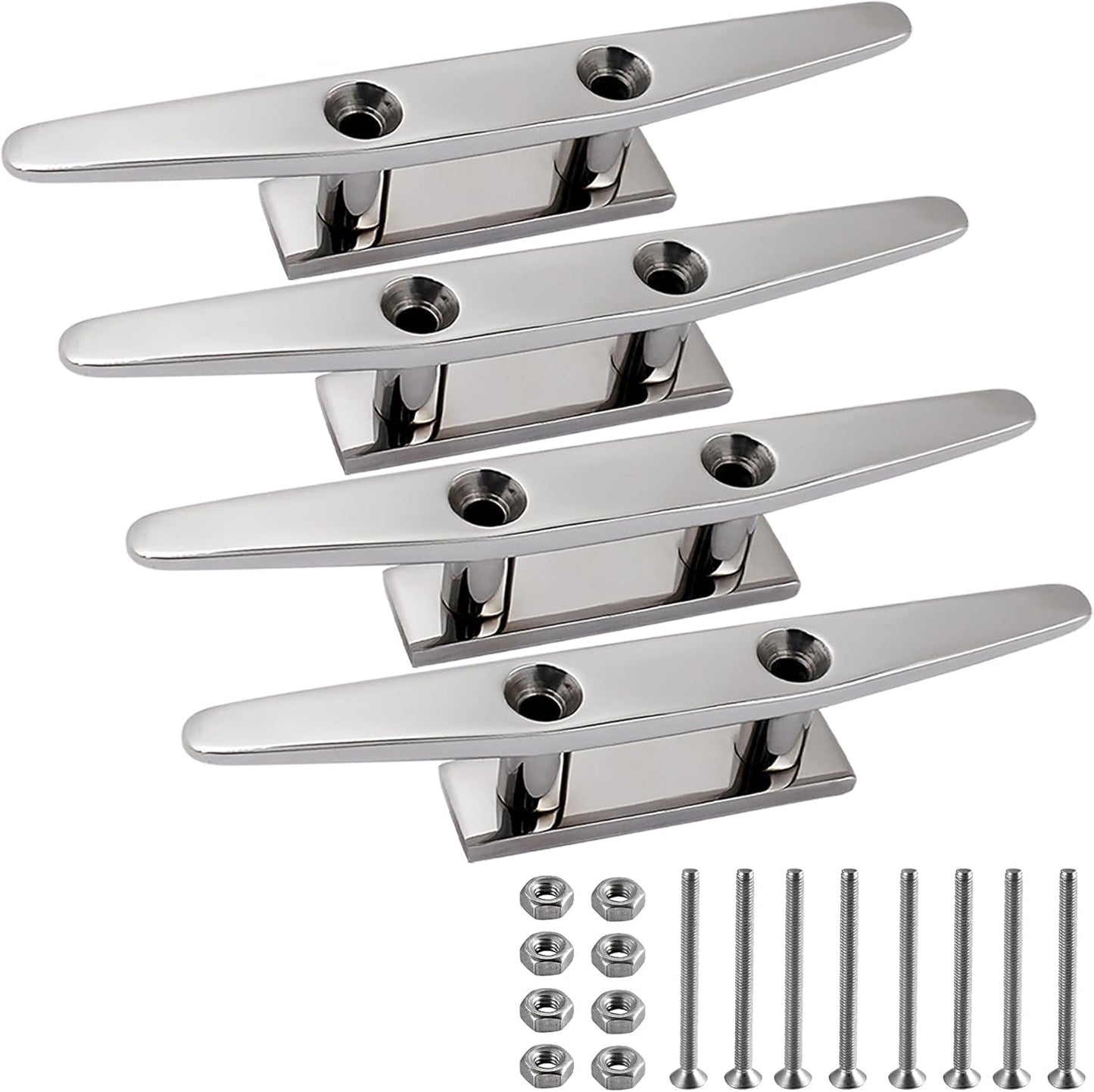 SHENGHUISS Boat Cleat 316 Stainless Steel Open Base Boat Dock Cleats with Fasteners, Marine Grade Rope Cleat for Boat, Dock, Deck, Kayak, Yacht, Nautical Decor (4"/5"/6"/8"/10")