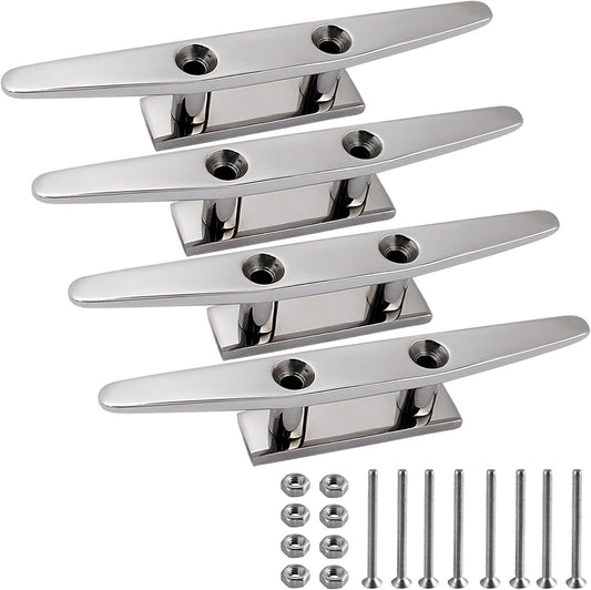 SHENGHUISS Boat Cleat 316 Stainless Steel Open Base Boat Dock Cleats with Fasteners, Marine Grade Rope Cleat for Boat, Dock, Deck, Kayak, Yacht, Nautical Decor (4"/5"/6"/8"/10")