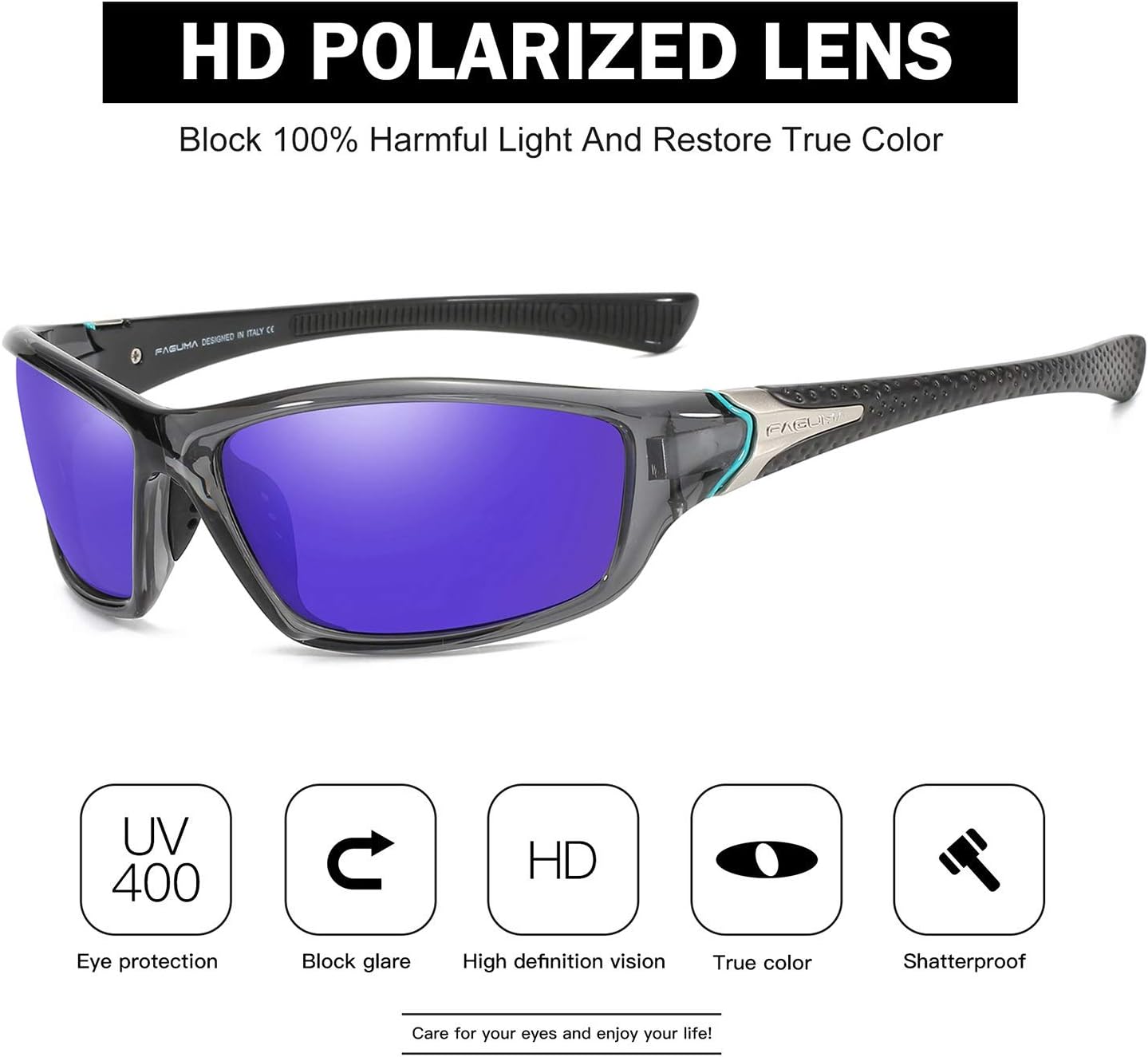 FAGUMA Sports Polarized Sunglasses For Men Cycling Driving Fishing UV400 Protection