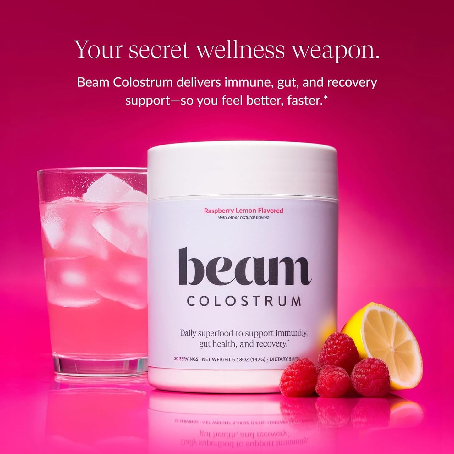 Beam Colostrum Powder – Gut Health, Immune Support & Recovery Supplement – 3g per Serving – Grass-Fed, Third-Party Tested, Pure Whole Bovine Colostrum – No Fillers, Non-GMO, 30 Servings