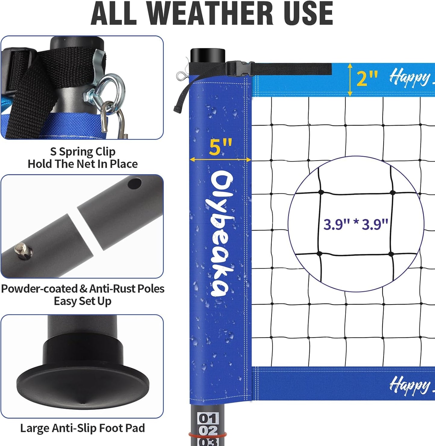 Portable Outdoor Volleyball Net Set System for Backyard Beach with Heavy Duty Poles, Durable Net, PU Volleyball & Pump, Carry Bag