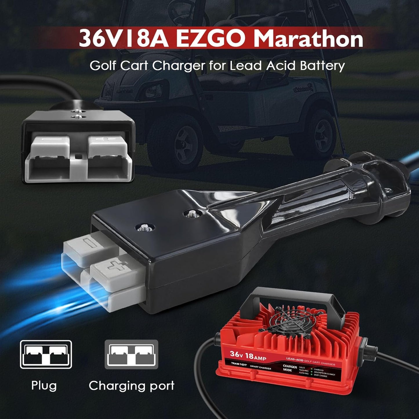 18 Amp Golf Cart Charger for 36 Volt EZGO Marathon Lead Acid Battery with Anderson SB-50 Plug