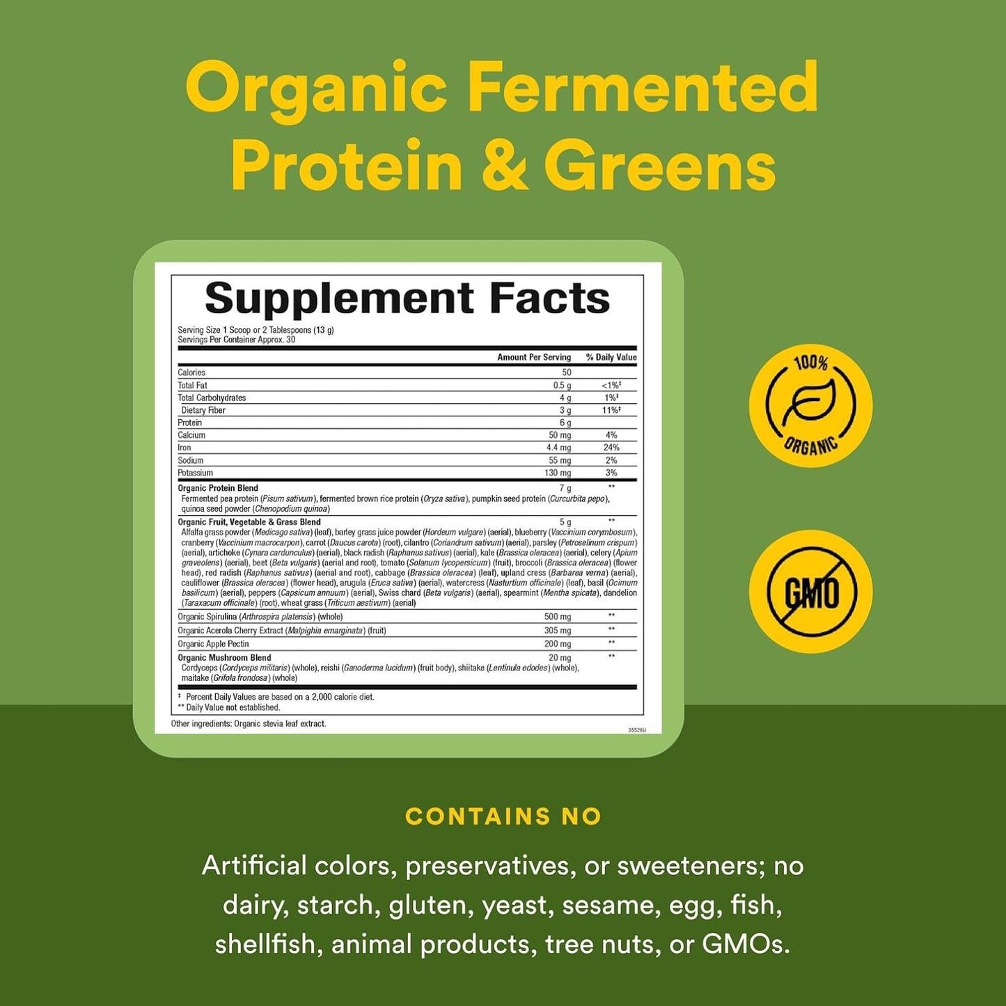 Whole Earth & Sea from Natural Factors, Organic Fermented Greens, Vegan Whole Food Supplement, Unflavored, 13.8 Oz