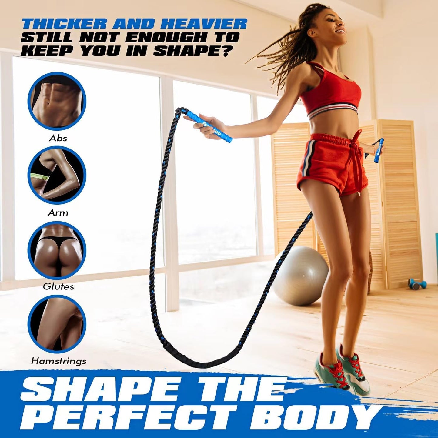 Jump Rope, Weighted Jump Rope for Fitness, Heavy Jump Ropes for Men Women Kids, Battle Skipping Ropes for Exercise, Suitable for Boxing, Cardio, Training Muscle Speed Home Gym Workout Equipment