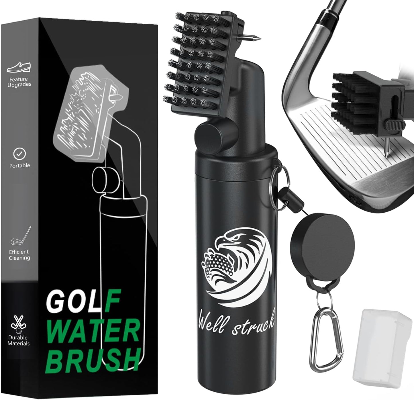 Pro Golf Club Cleaner - 4oz Water Bottle with Groove Cleaner and Retainer Clip, Durable Nylon Bristles for Easy Cleaning, Ergonomic Button Design, Golf Gifts for Men & Essential Accessories