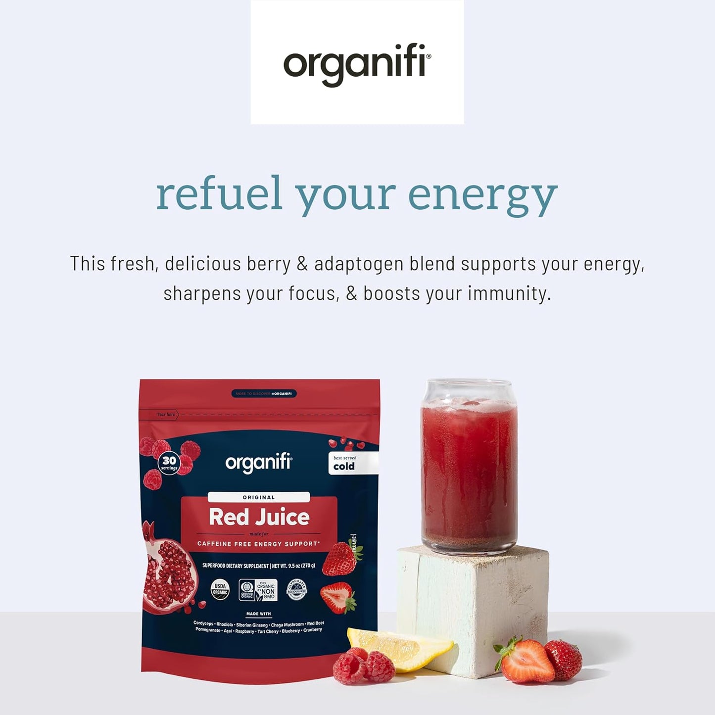 Organifi Red Juice - Energy Powder Reduces Afternoon Crashes and Boosts Digestion and Immune System, 90 Servings