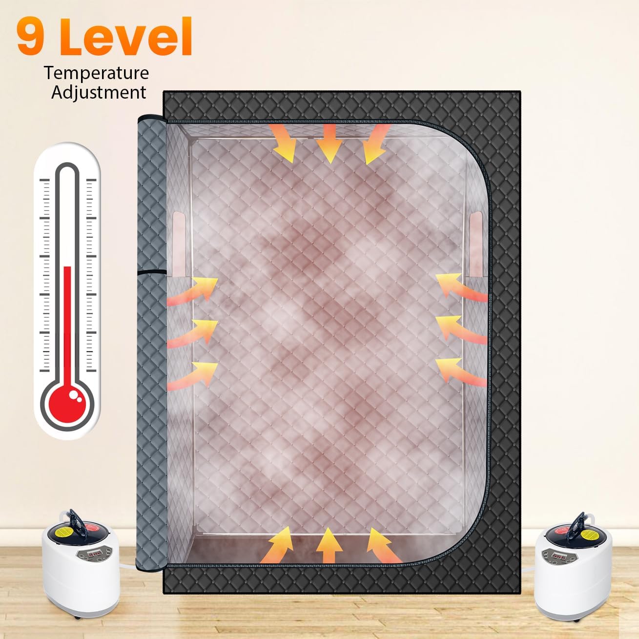 MIXC Full Body Portable Personal Saunas Box for Home, 2 Person Steam Sauna at Home Spa with 2.6L & 1500W, Two-Person with 2 Foldable Chairs, Remote Control, Home Sauna for Gym, Black