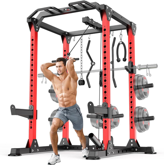 Power Rack Power Cages Multi-Function Squat Rack with Cable Crossover System Selectable More Training Attachment Weight Cage for Garage & Home Gym