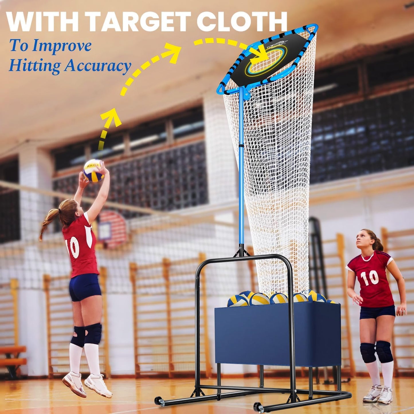 Volleyball Setter Training Net，Height & Angle Adjustable Volley Ball Training Equipment with Steel Frame，Stable Base for Indoor and Outdoor，Volleyball Spike Trainer for Setting,Serving,Spiking