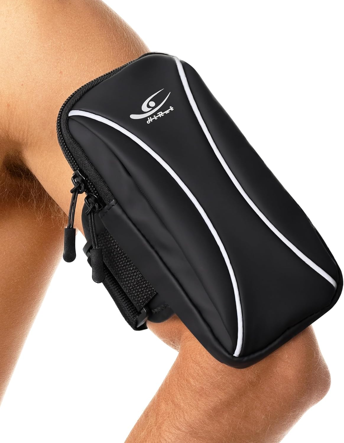 HiRui Arm Bag & Wrist Bag Phone Holder, Sports Running Armband for Gym, Cycling & Workout, Compatible with iPhone 16/15/14 Series, Samsung Galaxy & More, Reflective, Adjustable, Secure Fit (Black)