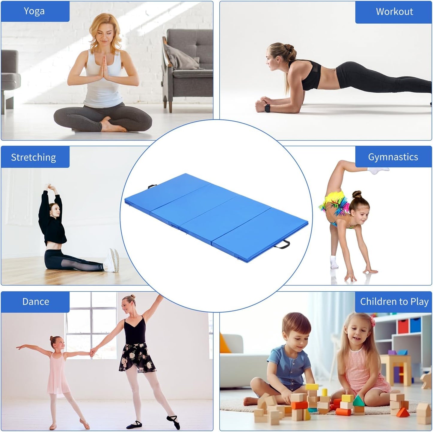 ZENOVA Gymnastics Mat 6'x3'x2''/4'x8'x2'' Exercise Mat Gym Mat for Home Aerobics Workout Foldable Tumbling Mat Children Gifts