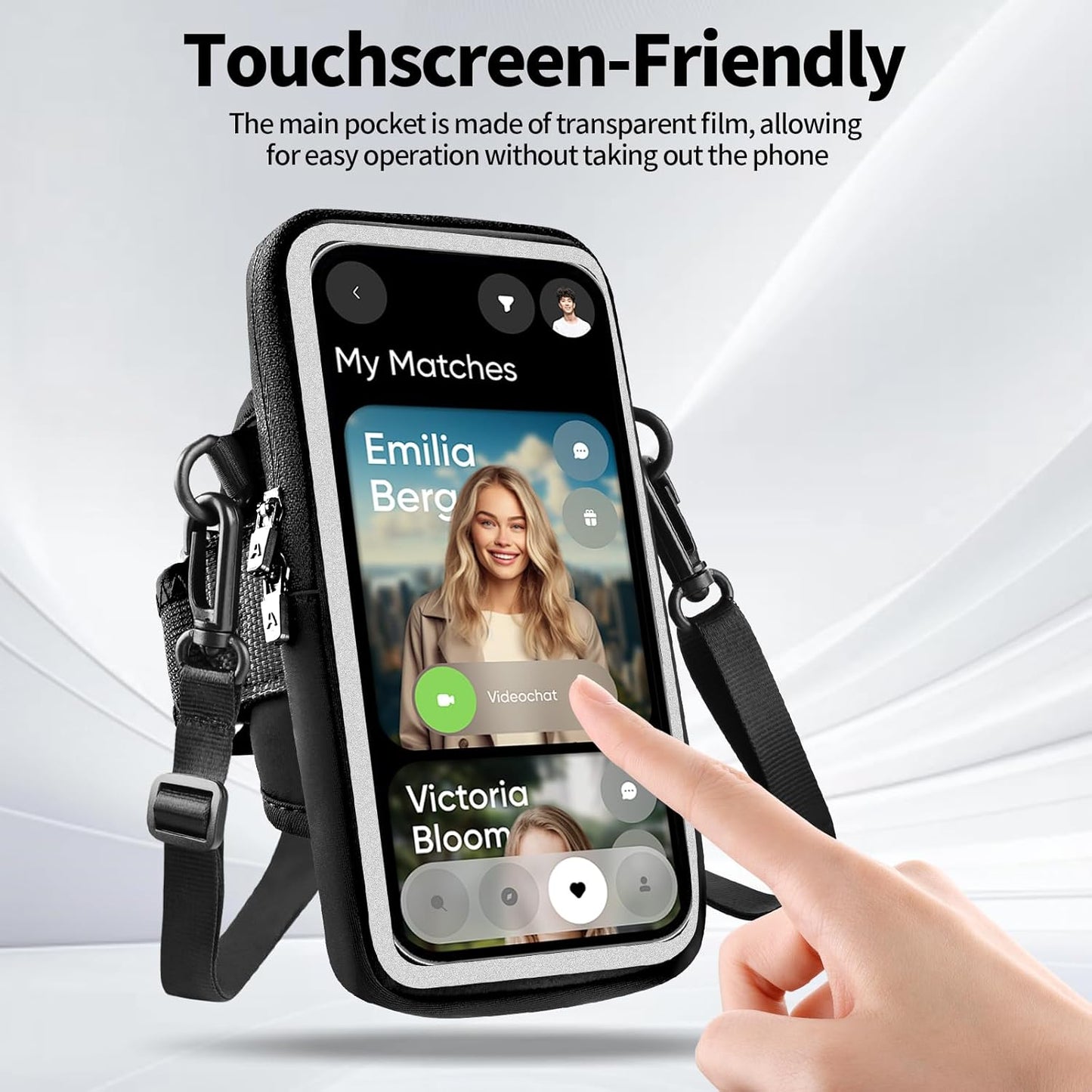 Phone Holder for Running, Walking & Workout, Cell Phone Armband with Carabiner, Clear Crossbody Phone Pouch Purse with Adjustable Lanyard for iPhone and Android - Suitable for Women and Men