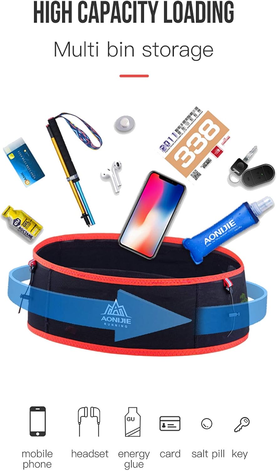 AONIJIE Hydration Belt Running Fanny Pack, with 250ml Soft Water Bottle Flask Phone Holder for Trailing Running Climbing Jogging Cycling Workout Fitness 3 Colors (Red, L/XL)