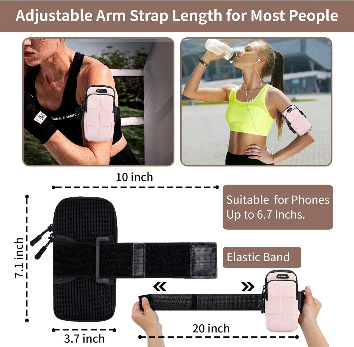 Phone Holder, Arm Bands for Workout, Use for Running, Walking, Hiking & Biking (Pink)