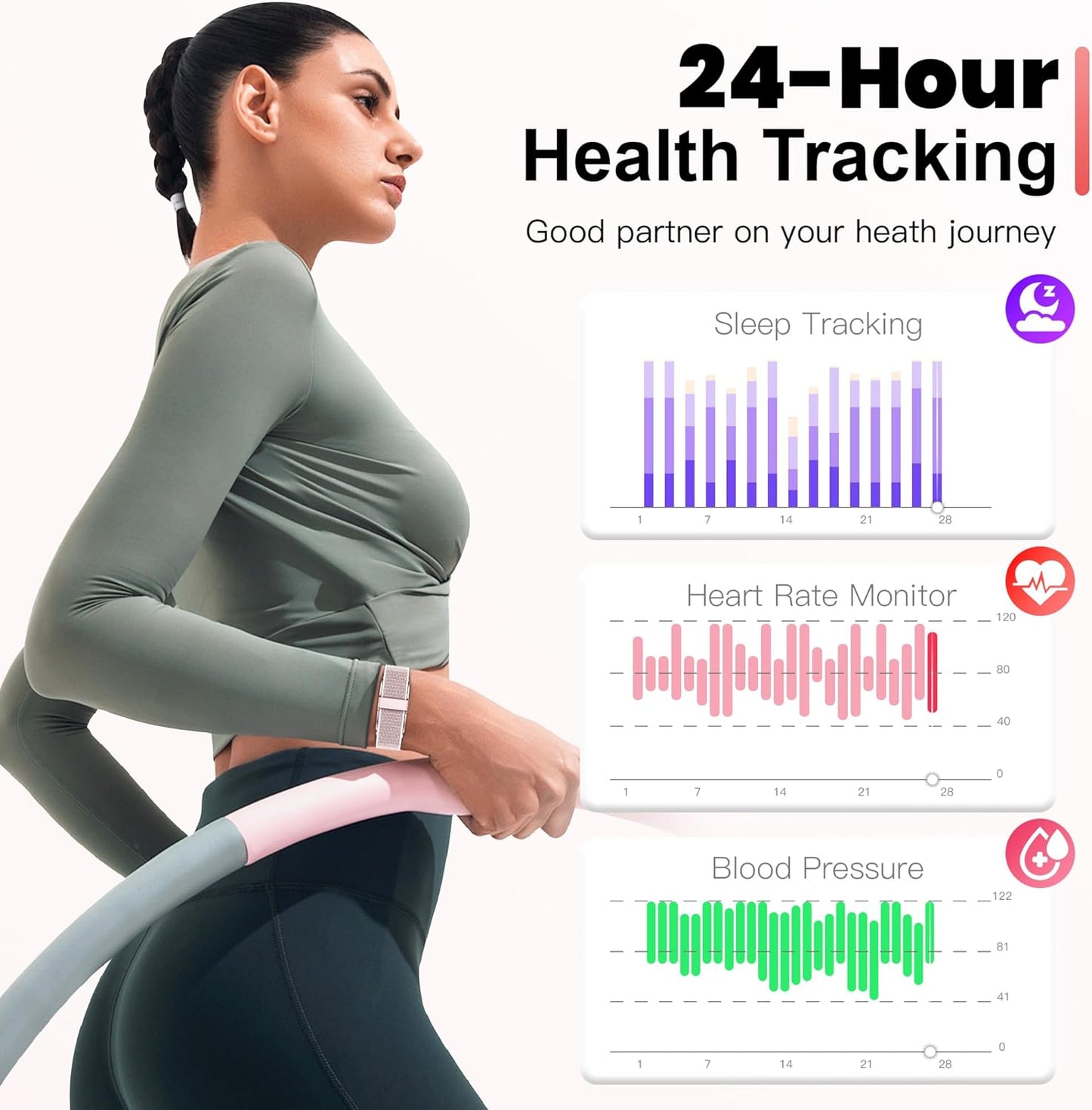 Sleep & Fitness Tracker Wristband for Women Men | 24/7 Heart Rate, Blood Oxygen & Stress Monitor | Step & Calorie Counter | IP68 Waterproof Activity Tracker, No Subscription Fee (Pink)