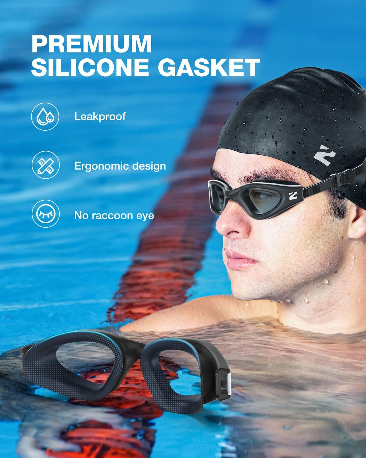 ZIONOR G1 Lite Swim Goggles with Swim Cap Comfortable Anti-fog Swimming Goggles Cap Set for Adult Men Women