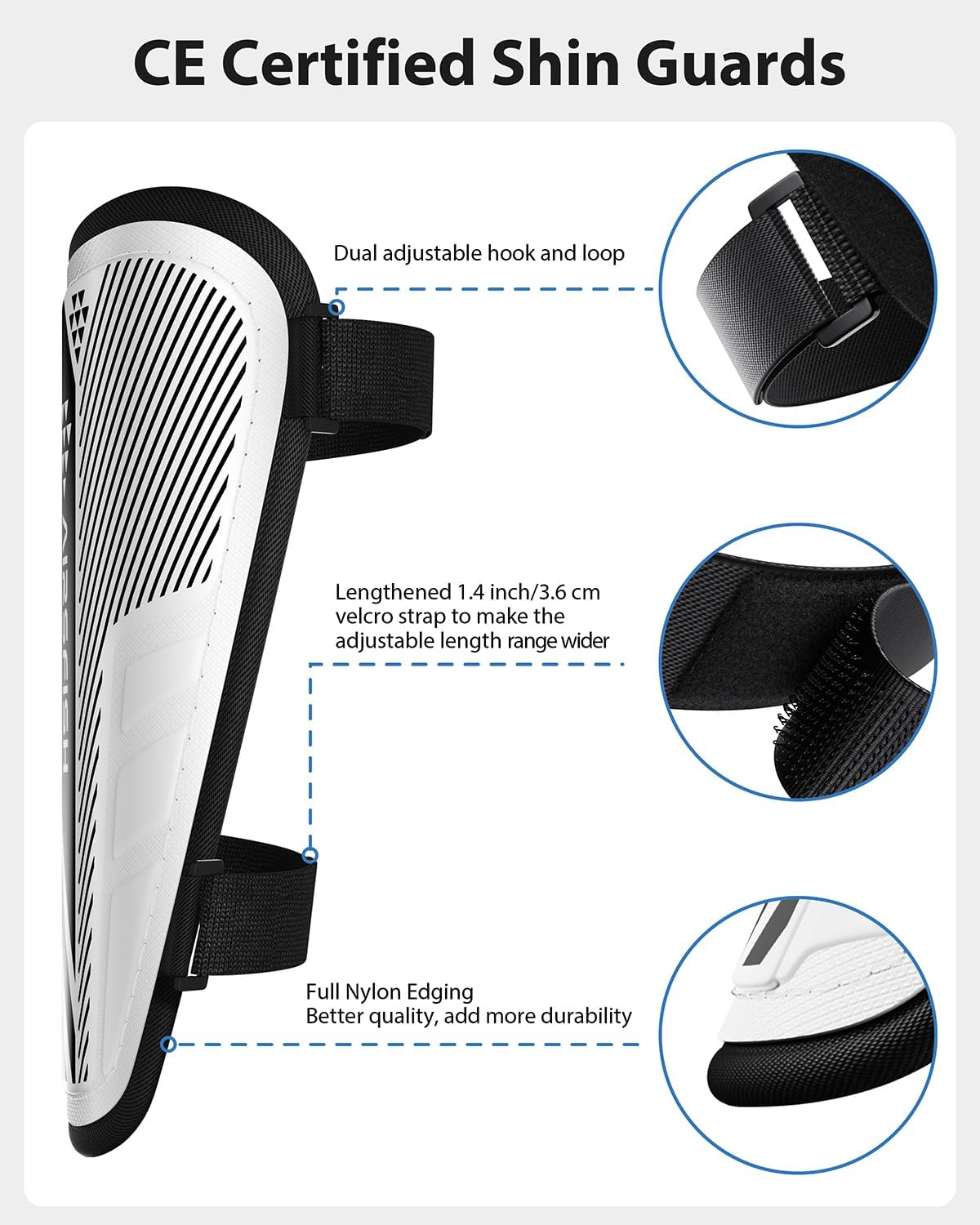 Shin Guards Soccer Kids Youth, CE Certified Airsfish Shin Guard Protection Gear for 2-18 Years Old Boys Girls Teenagers High Impact Resistant Breathable Comfortable 1 Pair 4 Sizes
