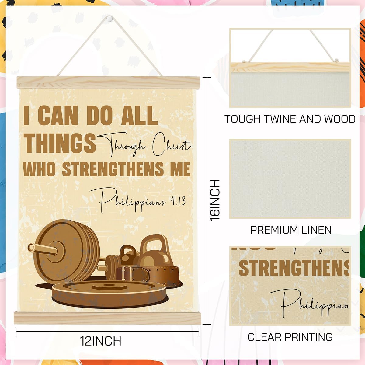 Gym Christian Motivational Posters College Dorm Posters Gifts for Guys Friends I Can Do All Things Through Christ who Strenghthens Me Gym Flag Wall Art Decor Sign for Home Gym Bedroom Office