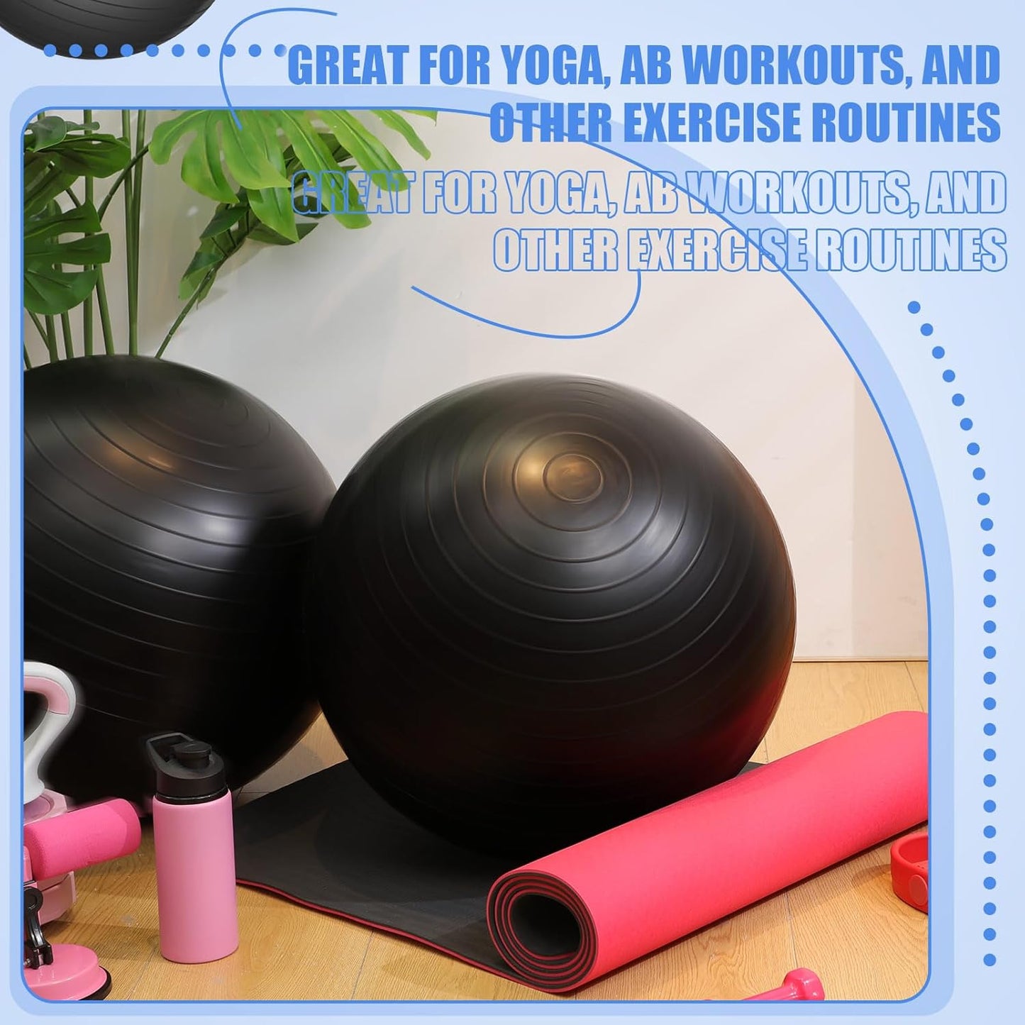 Leyndo 4 Pcs 26 Inch Yoga Exercise Ball Pilates Pregnancy Birthing Fitness Ball with Quick Pump Anti Burst for Improved Posture, Balance, Yoga, Pilates, Training