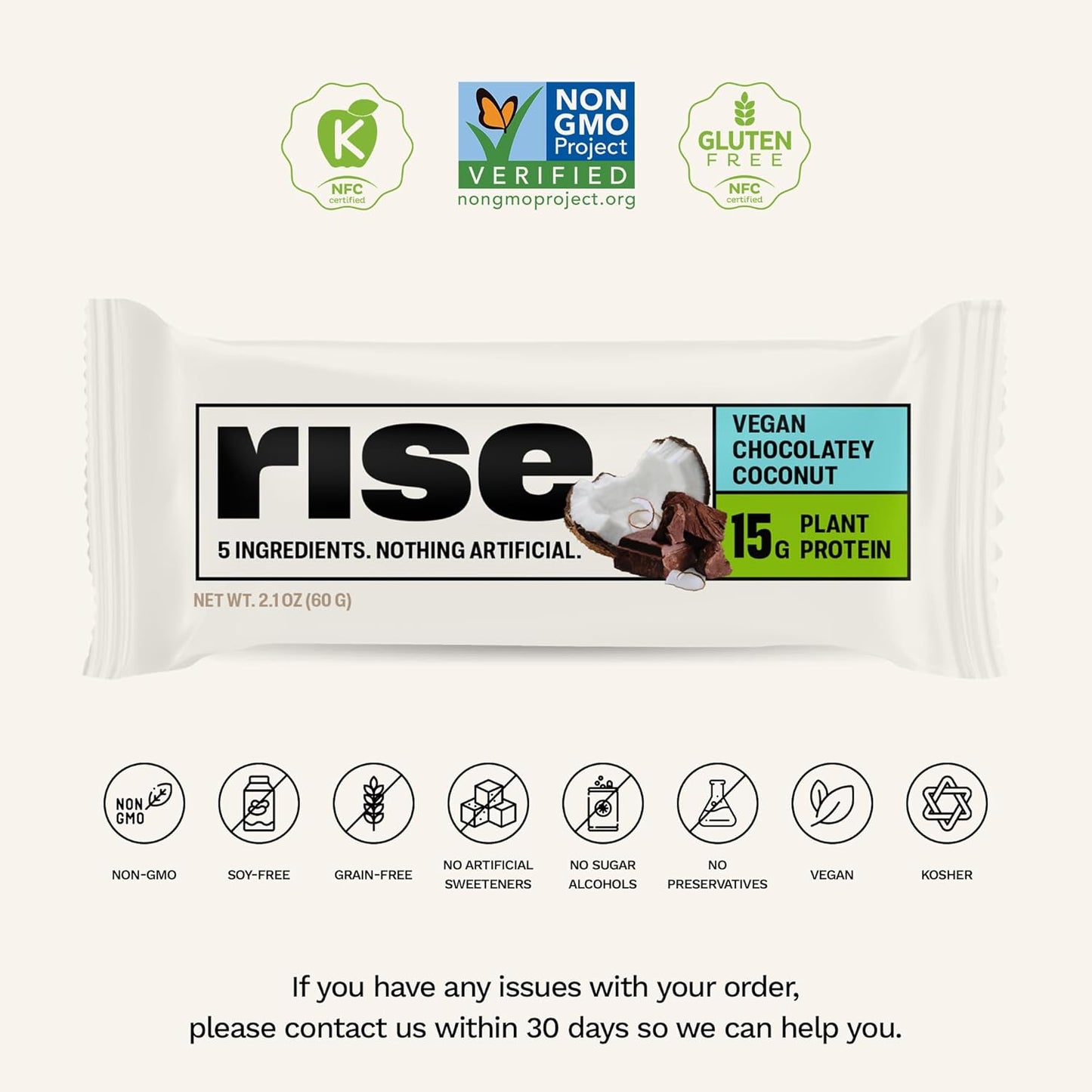 Rise Pea Protein Bar - Chocolately Coconut | Breakfast Bar & Protein Snack 15g Protein Just 5 Whole Food Ingredients Non-GMO Gluten-Free Soy Free
