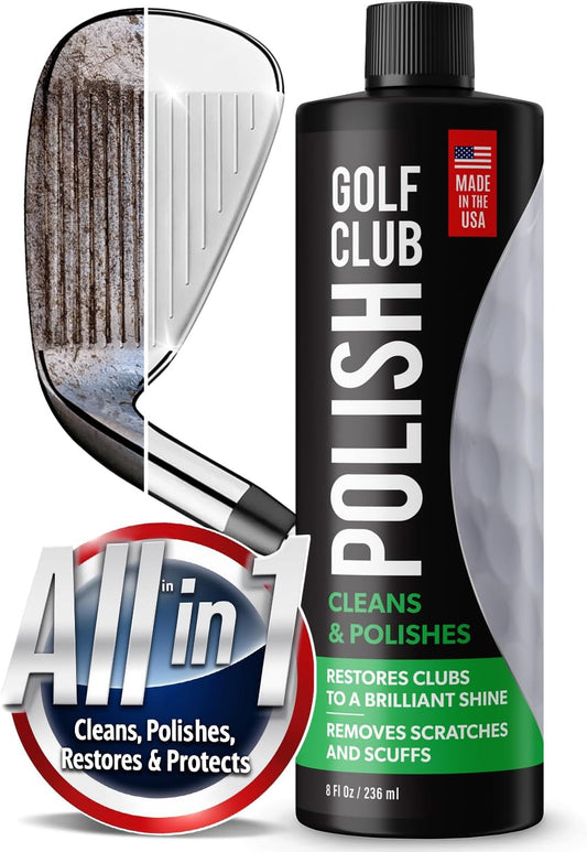 Golf Club Polish - Made In The USA Instant Golf Club Cleaner and Golf Club Scratch Remover - Cream Golf Club Polishing Kit / Golf Club Cleaning Kit - 8 oz of Metal Polish Compound - Golf Accessories