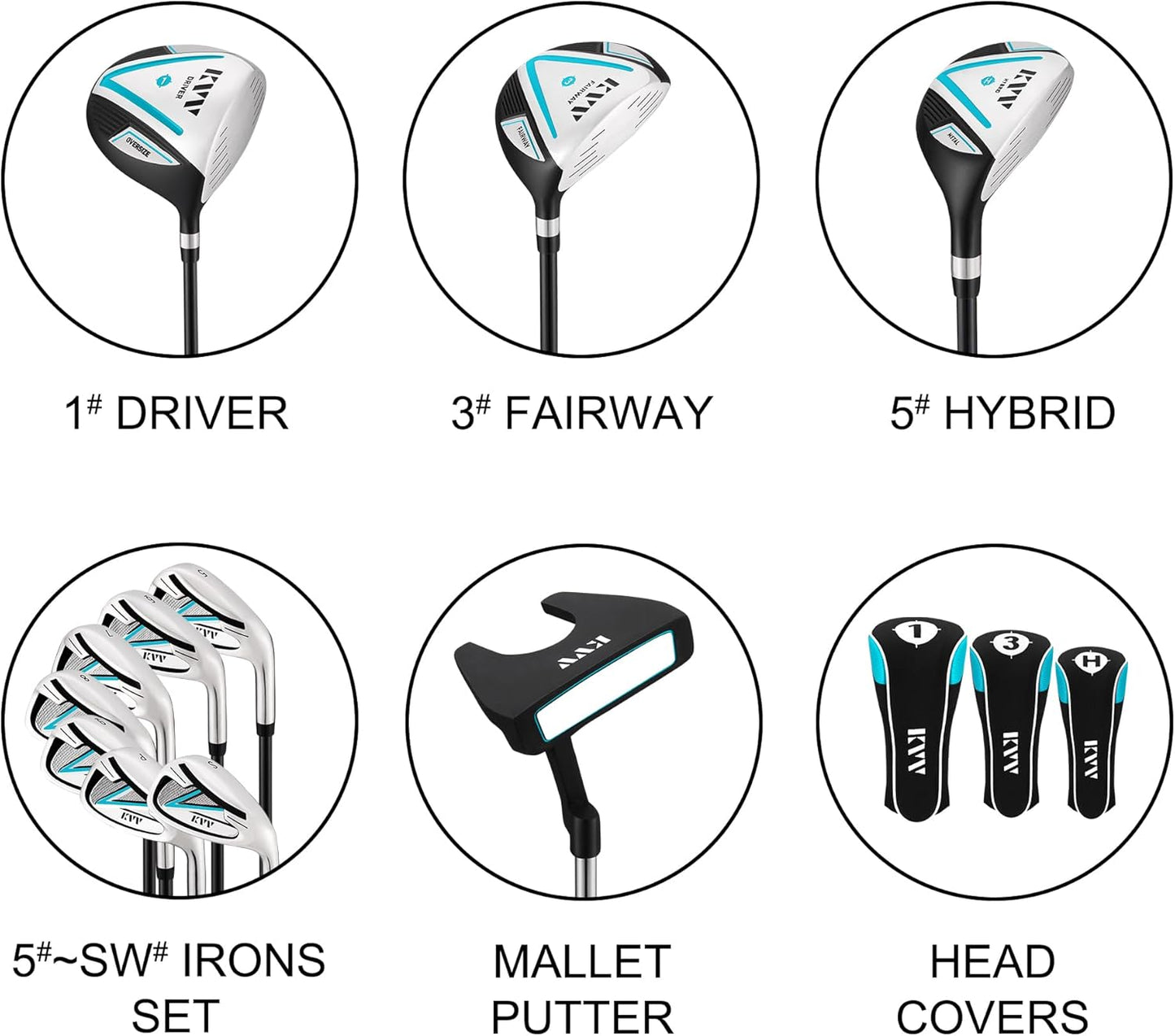 KVV Premium Right Hand Golf Club Set 11-Piece Set for Women, Including Driver, Fairway, Hybrid, 5#-P# Irons, Putter Steel Shaft Regular Flex Golf Clubs, with/Without Golf Bag
