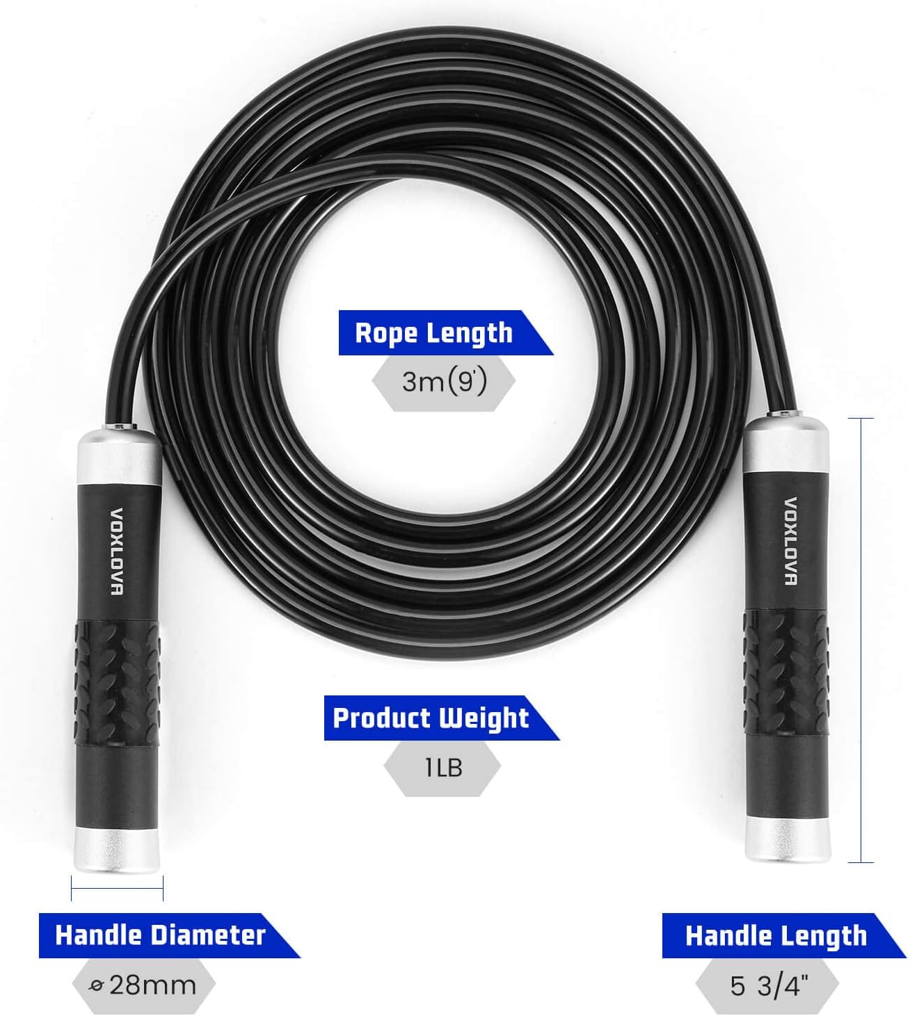 Weighted Rope - 1LB Heavy Jump Rope for Men Women Fitness Workouts, Non-Slip Aluminum Handles, Premium Skipping Rope for Exercise, Adjustable Length 9MM Solid PVC/Cotton Rope