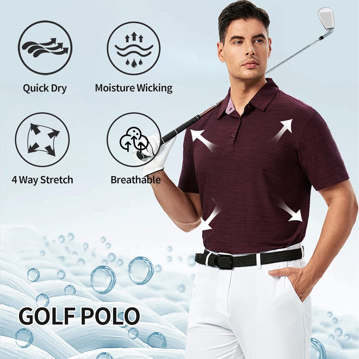 Damipow Premium Golf Shirts for Men Dry Fit Performance Polo Short Sleeve Collared Shirt