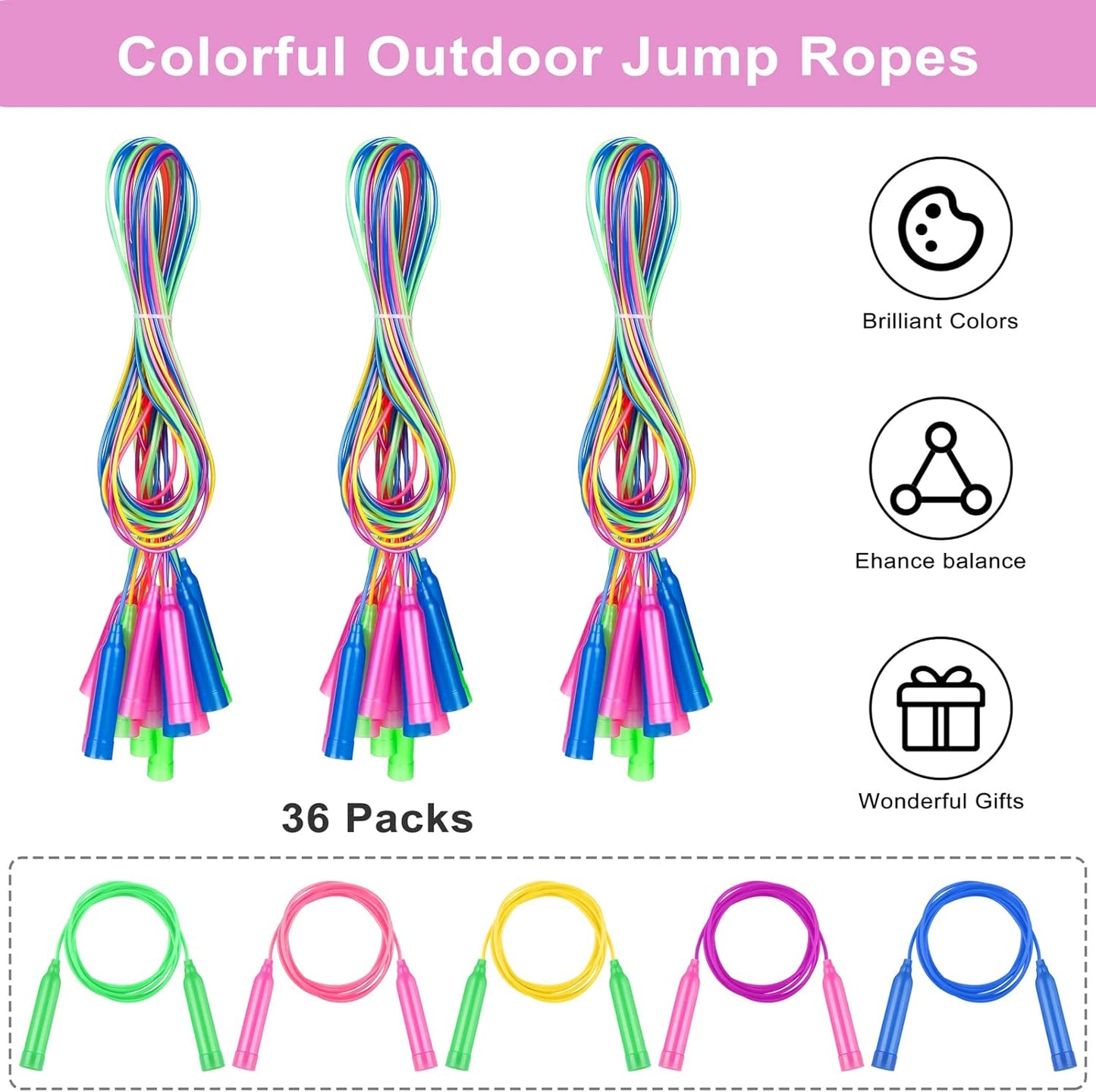 Elcoho 36 Packs Jump Rope Set 7.3 Feet Adjustable Skipping Rope for Kids Party Favors, Outdoor Activity, Birthday Reward Gift