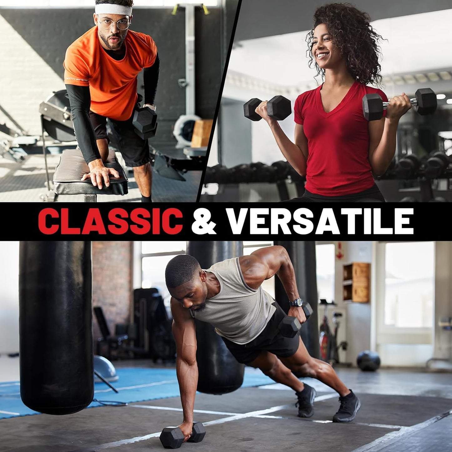 PAPABABE Hex Dumbbell Sets with Rack, 60-550lb Rubber Coated Dumbbell Weight Set and Storage Rack, Multiple Options Hand Weights for Strength Training