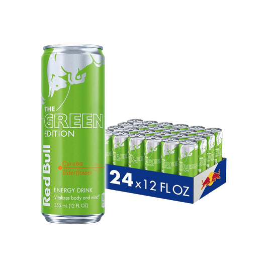 Red Bull Green Edition Energy Drink, Curuba Elderflower, with 114mg Caffeine plus Taurine & B Vitamins, 12 Fl Oz, Pack of 24 Cans