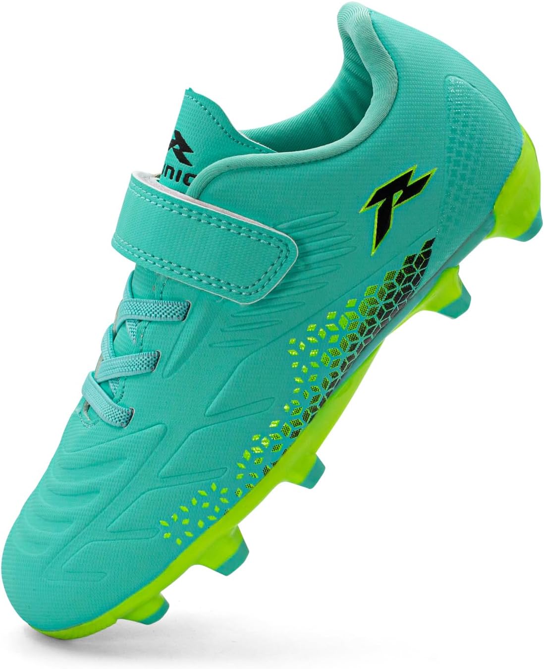 RUNIC Kids Soccer Cleats for Boys and Girls - Small and Big Kid Athletic Outdoor Football Shoes - Firm Ground - Hook and Loop Closure - Black/Gold