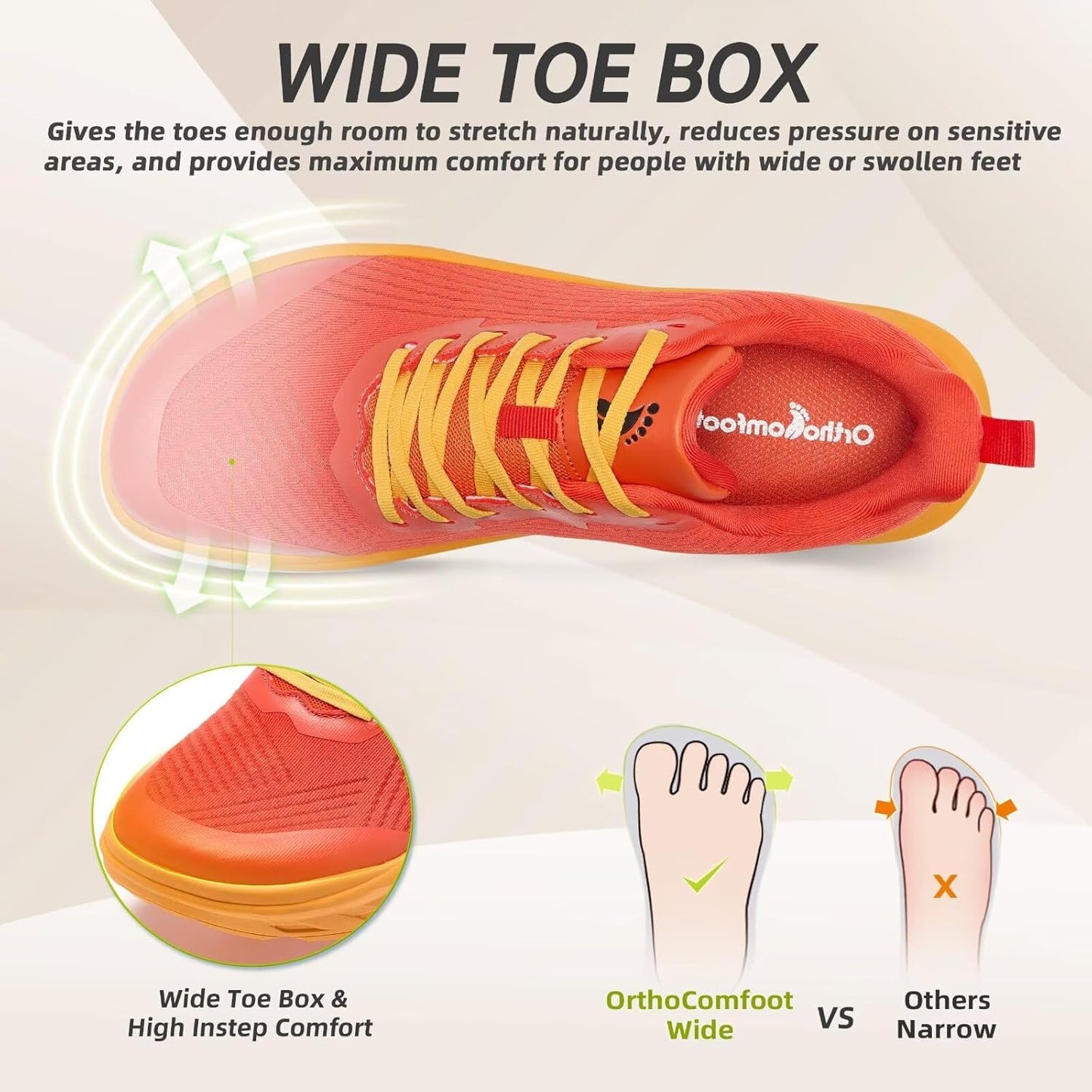 OrthoComfoot Orthopedic Diabetic Men's Wide Shoes: Comfortable Arch Support Running Sneakers, Plantar Fasciitis Wide Toe Box Work Tennis Outdoor Walking Shoes for Swollen Feet, Heel Pain