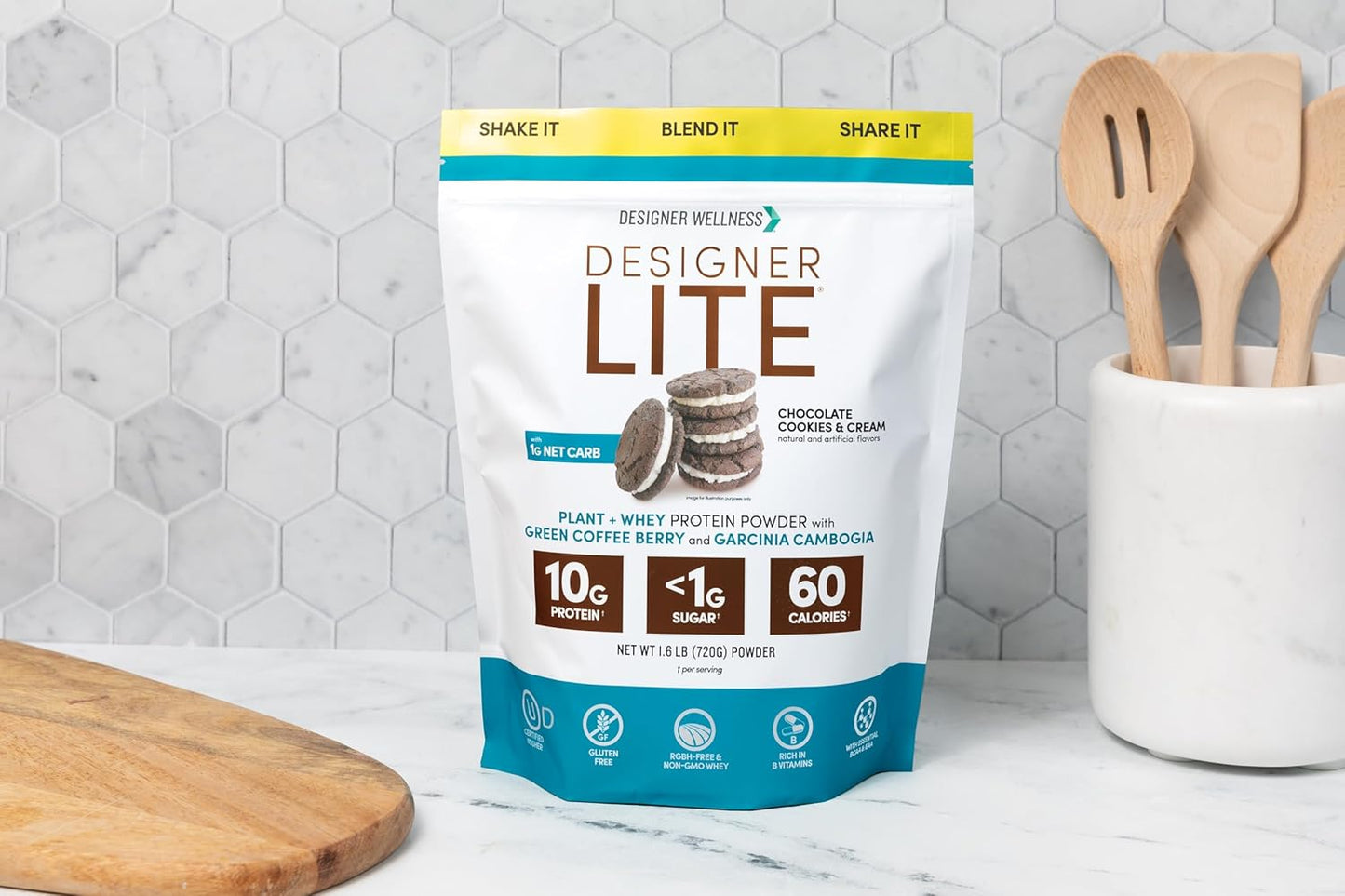 Designer Wellness, Designer Lite, Low Calorie Natural Protein, Prebiotic Fiber, Key Vitamins & Minerals, Chocolate Cookies & Cream, 25.6 Ounces