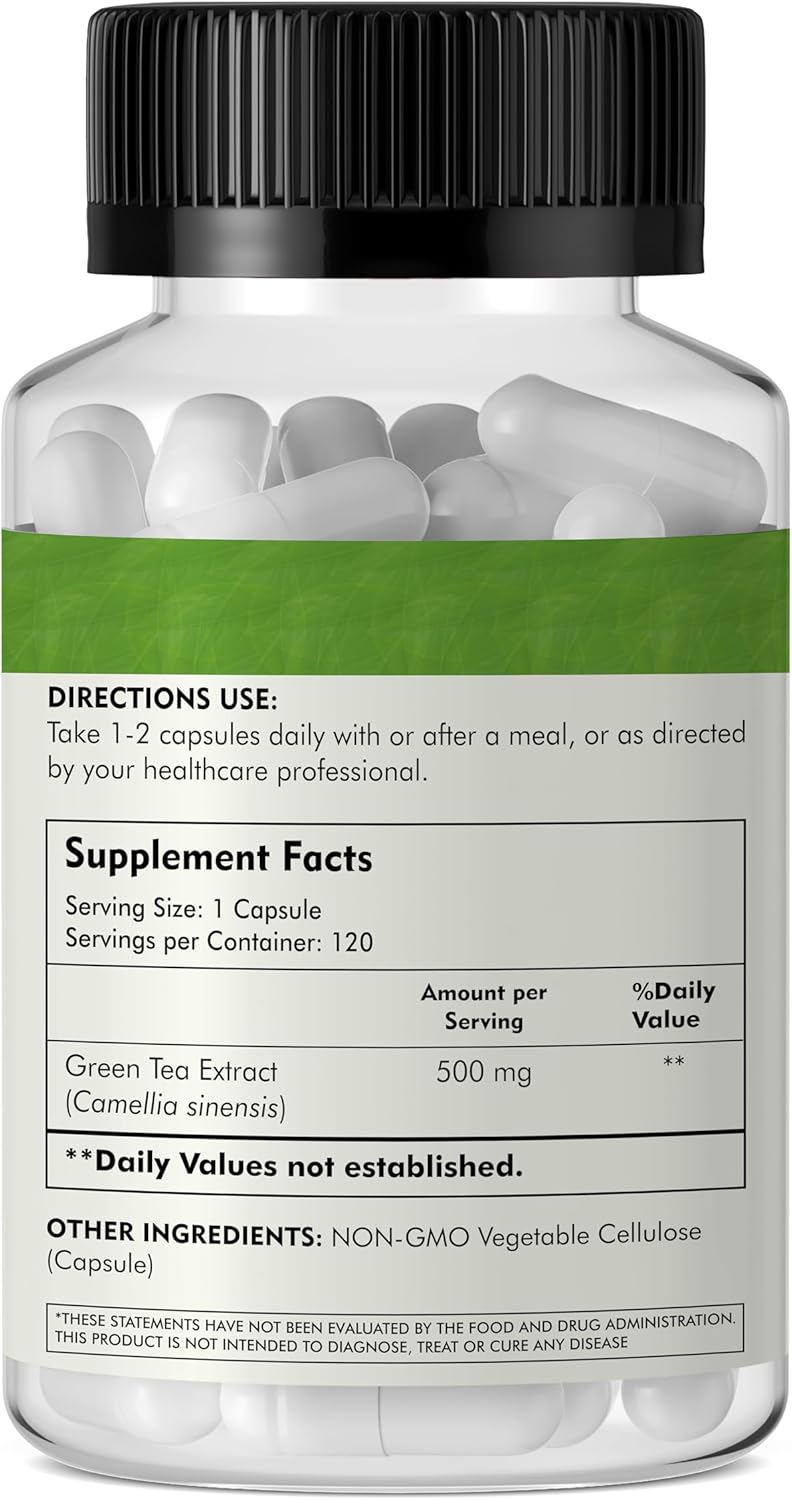 Green Tea Extract Capsules 500mg Standardized EGCG - 3X Strength for Natural Energy - Heart Support with Polyphenols - 120 Veggies Capsules