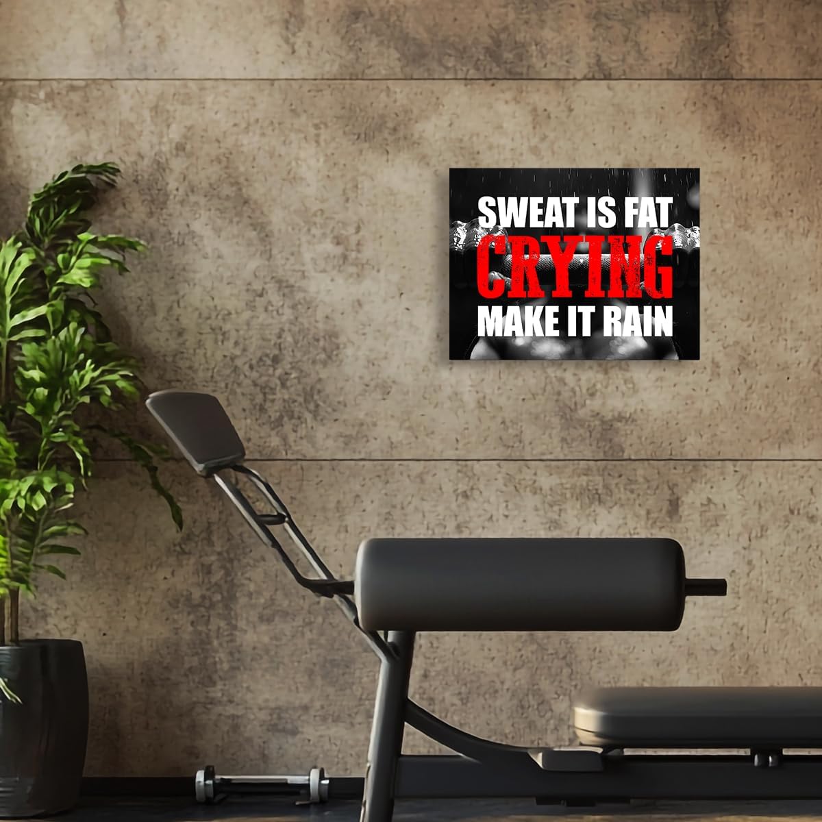 OTINGQD Inspirational Gym Wall Decor,Fitness Quotes Wall Art,Sweat is Fat Crying Canvas Wall Decor for Home Gym