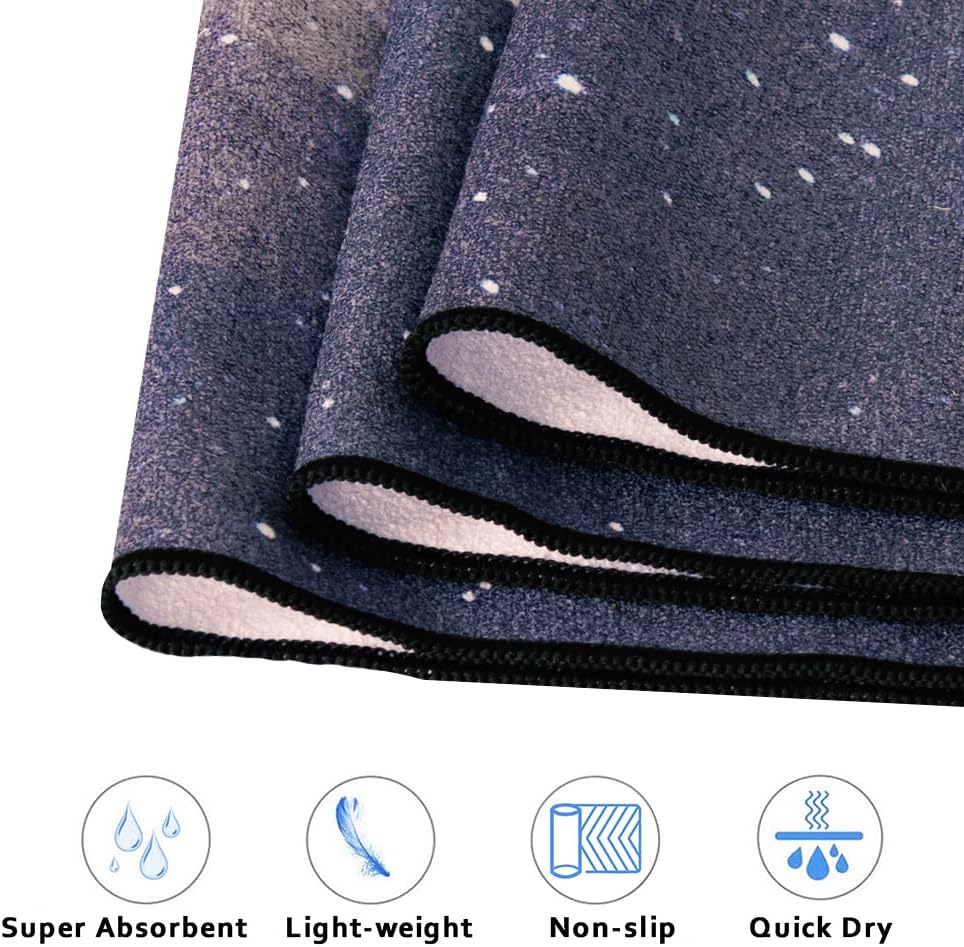 QiyI Yoga Mat Towel with Corner Pockets, Non Slip Sweat Absorbent Hot Yoga Towels, Soft Yoga Blankets with Travel Bag, Skidless Mat Cover for Workout, Gym, Fitness - 70"x26", Moon Cycle