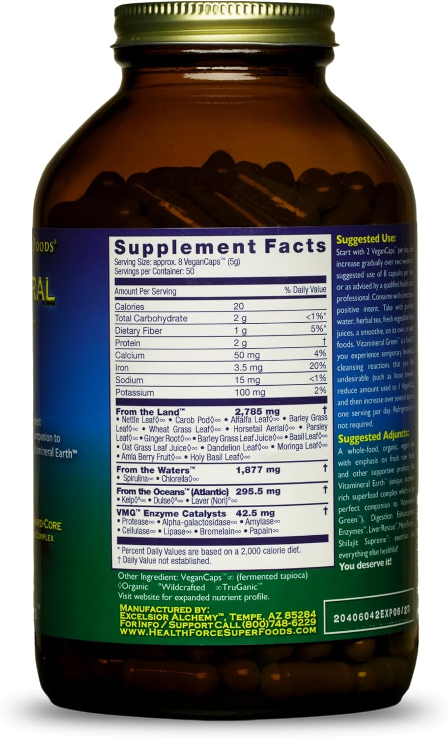 HEALTHFORCE SUPERFOODS Vitamineral Green - Mineral Supplement for Immune & Thyroid Support - Green Powder Supplement with Ingredients from The Land - Gluten-Free & Vegan - 400 Capsules (Pack of 2)