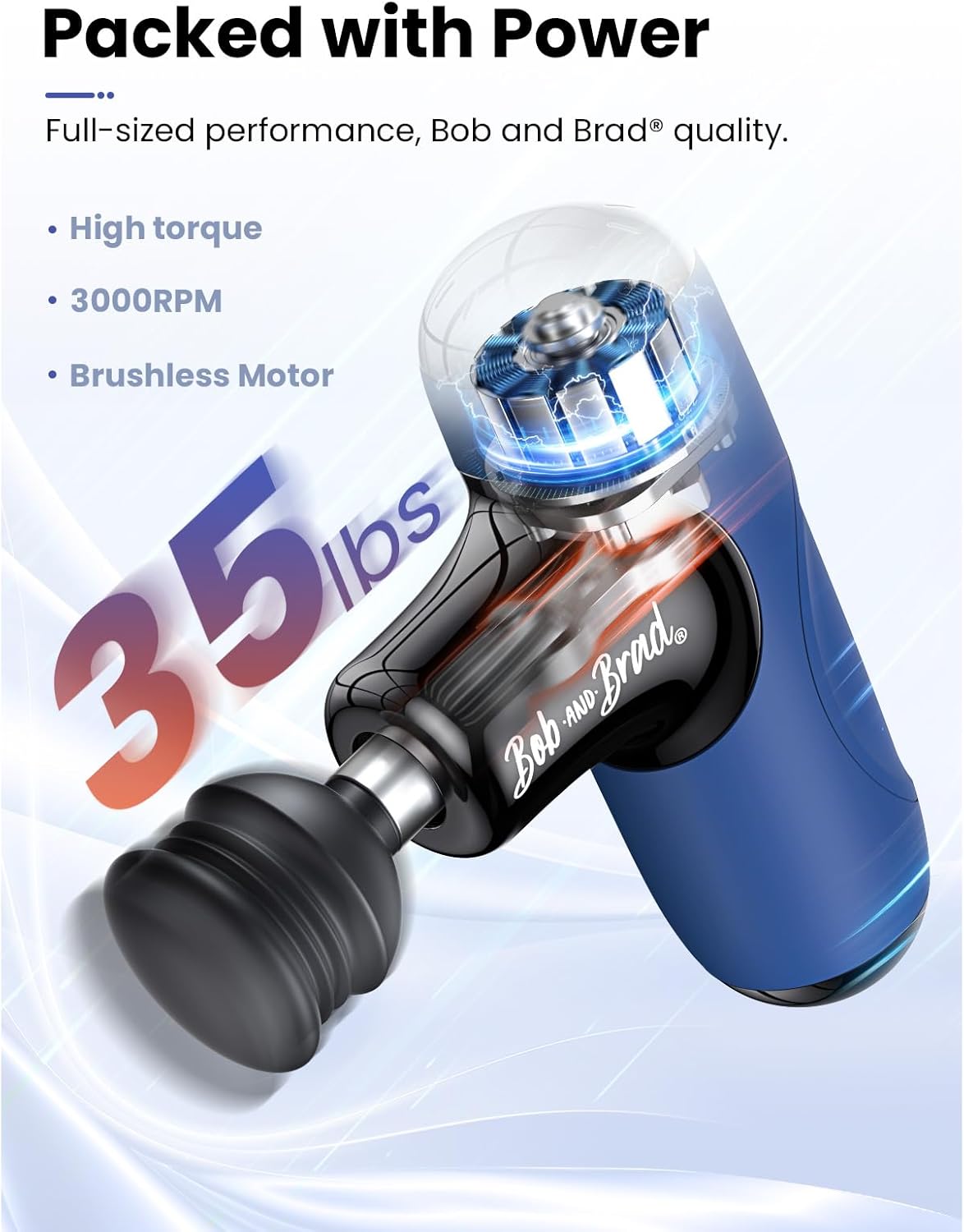 BOB AND BRAD Q2 Mini Massage Gun, Pocket-Sized Deep Tissue Massager, Portable Percussion Muscle Massager, Ultra Small & Quiet Muscle Massage Gun with Carry Case - Blue