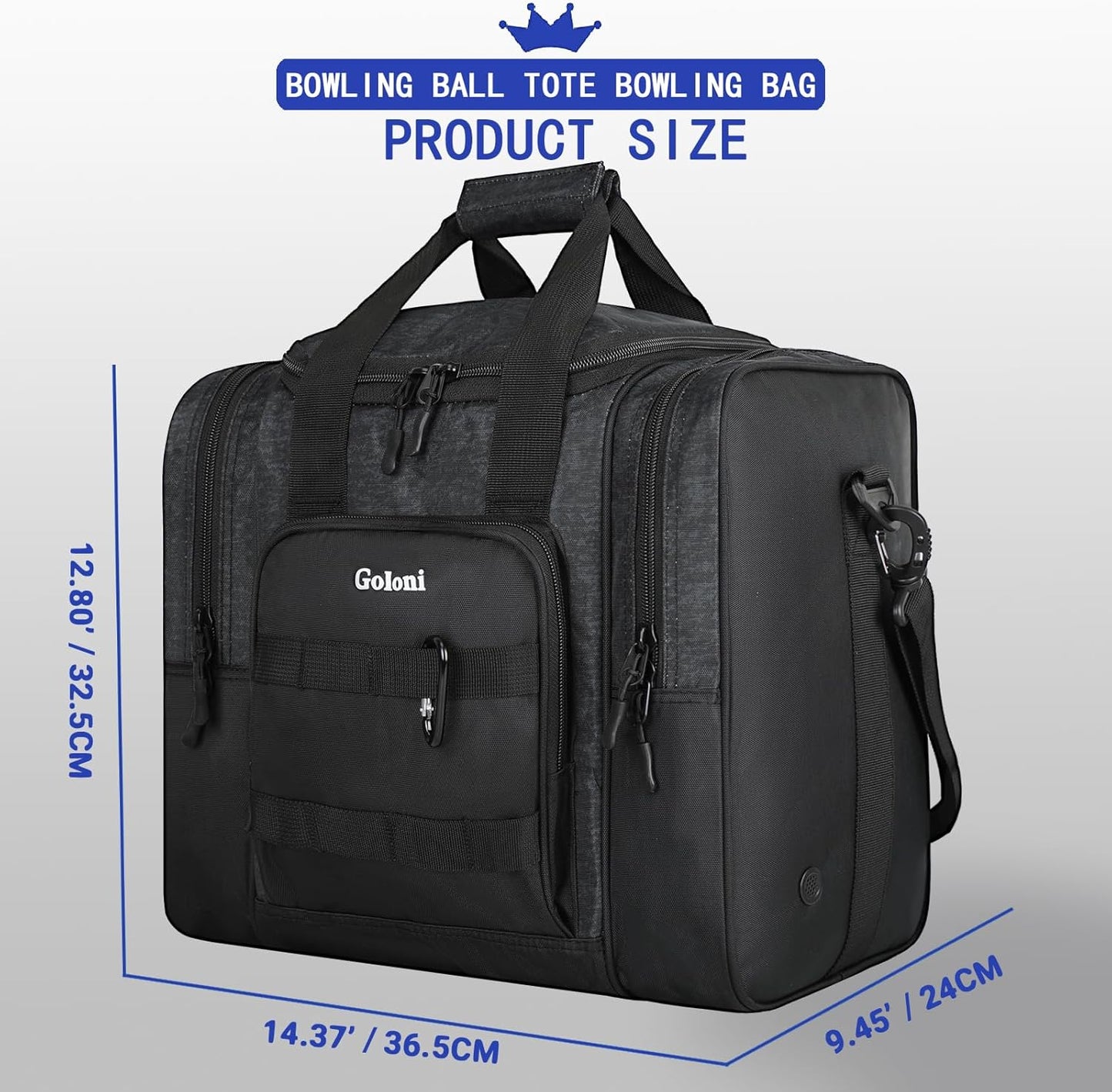 Goloni Bowling Ball Bag for Singer Ball with Padded Ball Holder, 2 Pockets fit Bowling Shoes Up to Mens Size 14 and Accessories