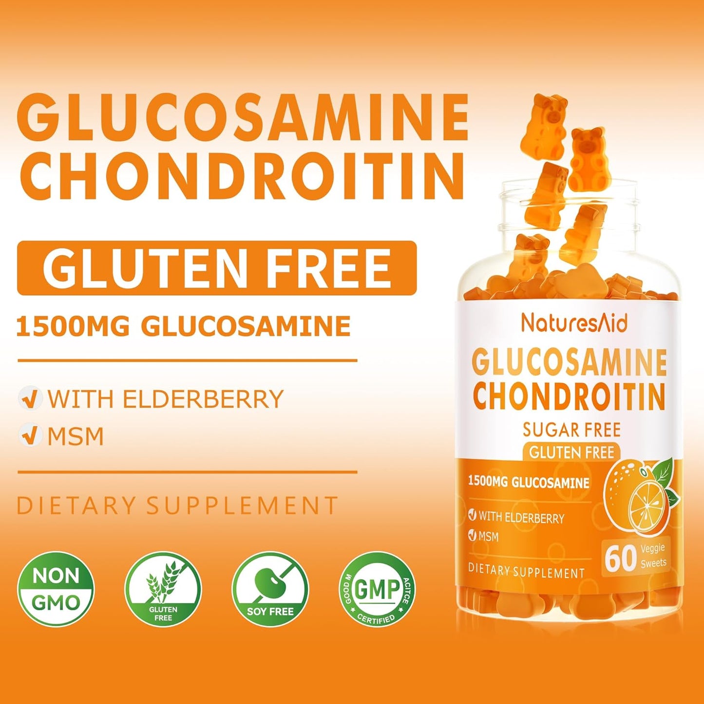 Glucosamine Chondroitin Gummies with MSM & Elderberry Extra Strength - Joint Support, Antioxidant Immune Support Supplement for Adults, Men & Women.(2 Pack)