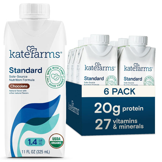 KATE FARMS Organic 1.4 High Calorie Nutrition Shake, Chocolate, 20g Protein, 27 Vitamins and Minerals, Meal Replacement, 11 oz (6 Pack)