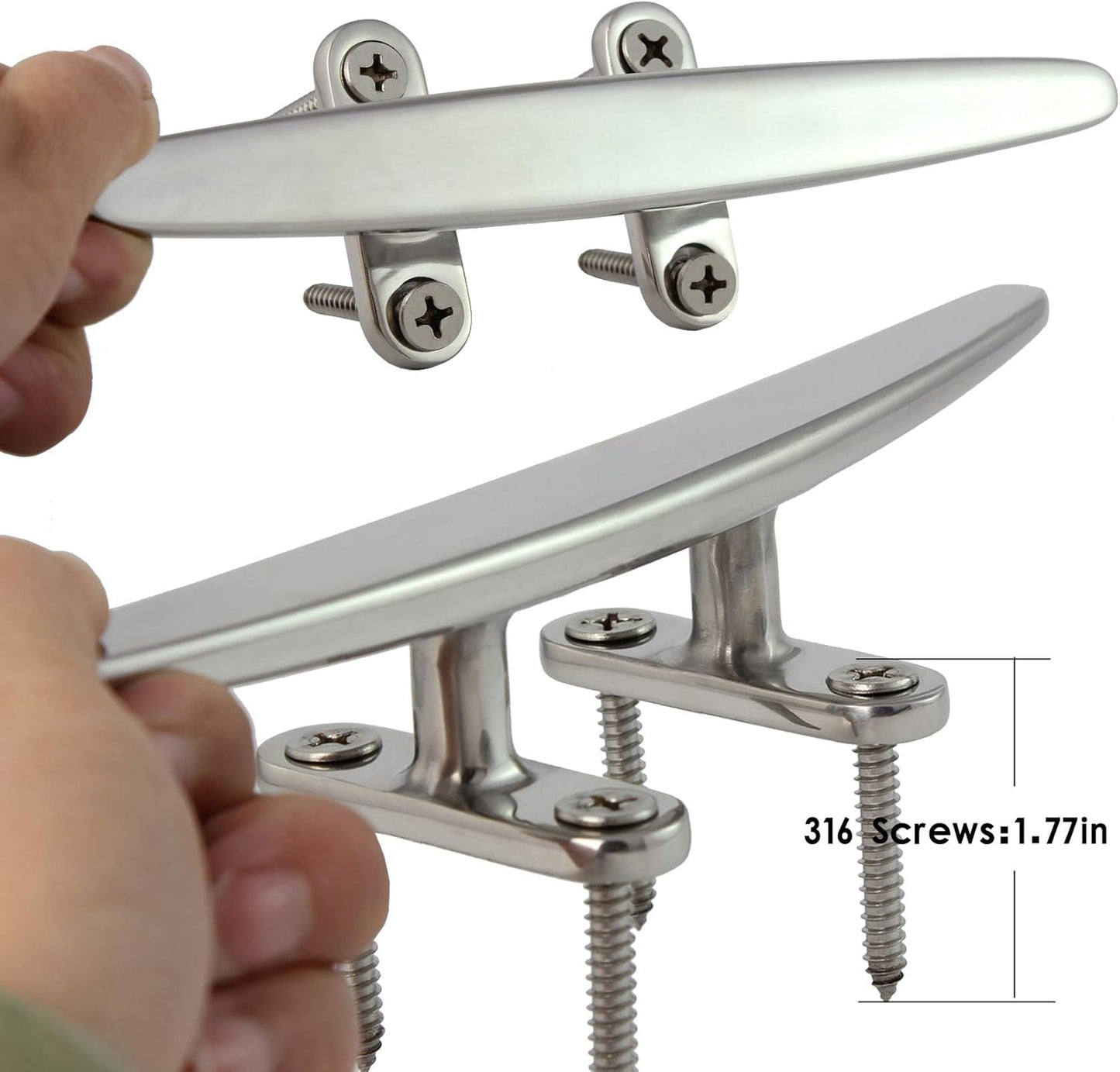 5/6/8 inch Dock Cleats - 316 Stainless Steel Boat Cleats Boat Dock Cleats,Open Base Flat Top Dock Cleat with Fasteners,Rope Cleat Boat Cleat for Deck/Nautical Decor(2,4,6Pack)