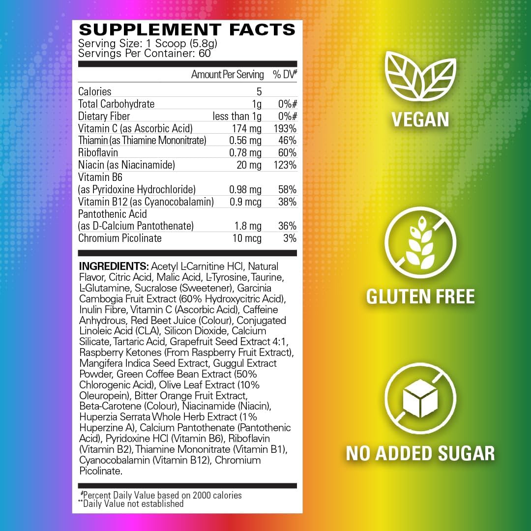 EHP Labs OxyShred Pre Workout Powder - Preworkout Powder with L Glutamine & Acetyl L Carnitine, Energy Boost Drink - Rainbow Candy, 60 Servings