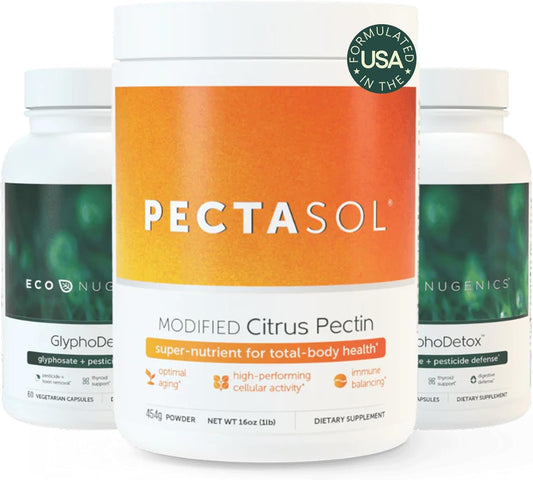 EcoNugenics Detox Rescue Supplement Bundle for Men & Women – PectaSol Modified Citrus Pectin Fiber + 2 GlyphoDetox Bottles — Safely Removes Pesticides & Agricultural Toxins, Offers Total-Body Support