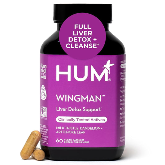 HUM Wing Man - Liver Detox and Liver Support Supplement with Milk Thistle, Dandelion Root Powder & Artichoke Leaf Extract - Helps Flush Liver of Toxins (60-Count)