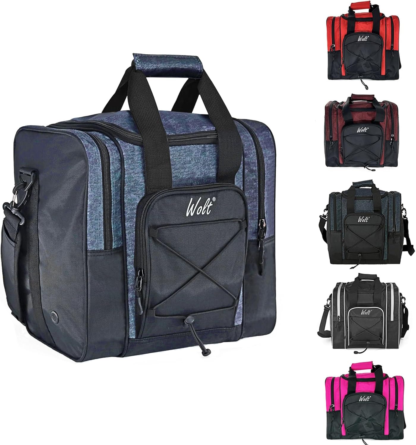 WOLT Bowling Ball Bag for Single Ball - Bowling Ball Tote Bag with Padded Ball Holder, 2 Pockets fit Bowling Shoes Up to Mens Size 14 and Accessories