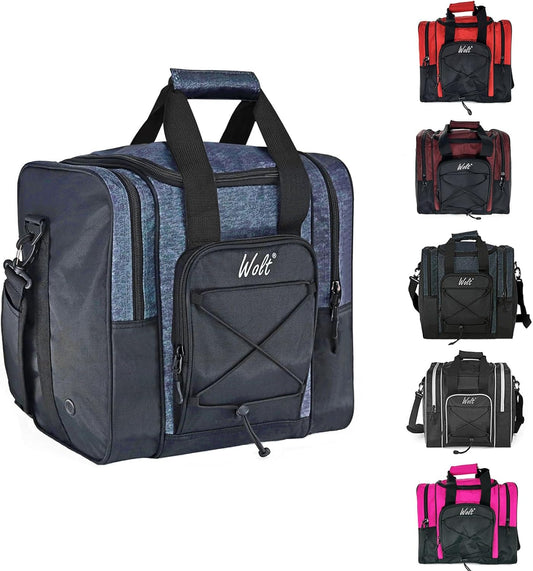 WOLT Bowling Ball Bag for Single Ball - Bowling Ball Tote Bag with Padded Ball Holder, 2 Pockets fit Bowling Shoes Up to Mens Size 14 and Accessories