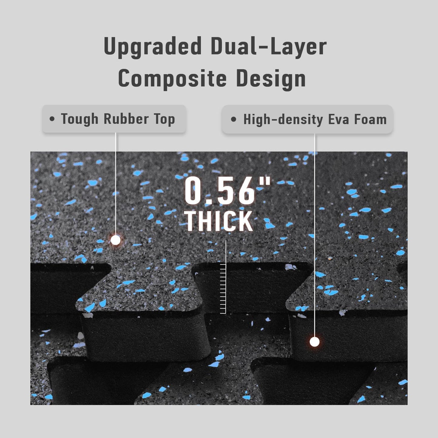 AIRHOP 0.56in Thick 24 Sq Ft Exercise Equipment Mats, 6 Tiles Upgraded Rubber Top with High Density EVA Foam, Large Interlocking Puzzle Gym Flooring for Home Gym, Heavy Weight Workout,Black & Blue